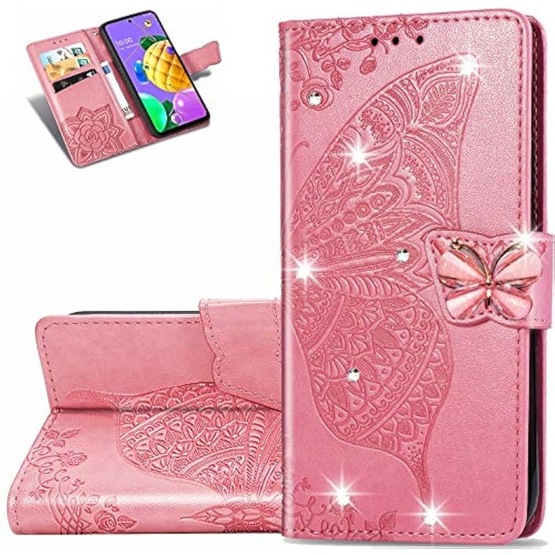 Samsung Galaxy S21 Ultra Wallet Case, 3D erfly Embossing Slim Flip PU Leather Phone Case Magnetic Closure Credit Card Slots Holder Cover for Samsung Galaxy S21 Ultra (Rhinestone Pink) HZD - Image 1